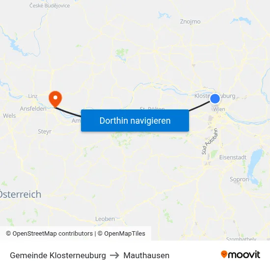 Gemeinde Klosterneuburg to Mauthausen map