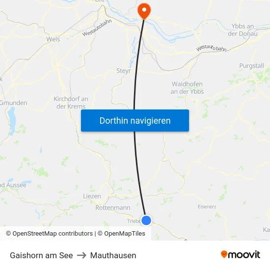Gaishorn am See to Mauthausen map