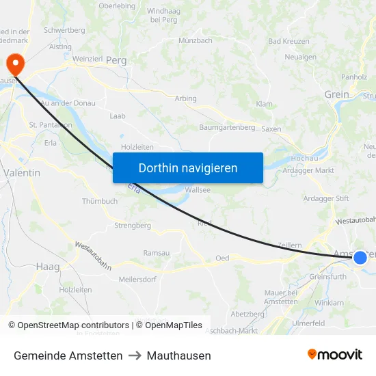 Gemeinde Amstetten to Mauthausen map