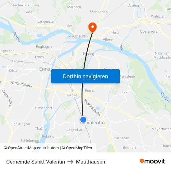 Gemeinde Sankt Valentin to Mauthausen map