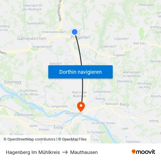 Hagenberg Im Mühlkreis to Mauthausen map