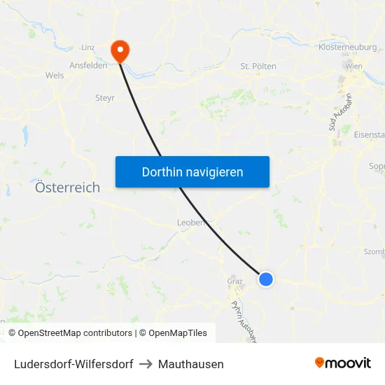 Ludersdorf-Wilfersdorf to Mauthausen map