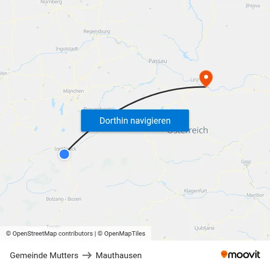 Gemeinde Mutters to Mauthausen map