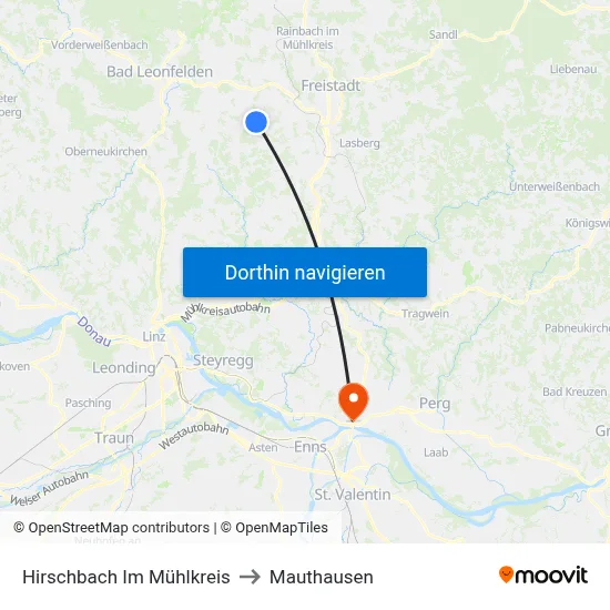 Hirschbach Im Mühlkreis to Mauthausen map