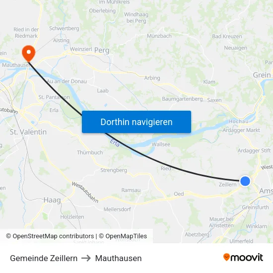 Gemeinde Zeillern to Mauthausen map