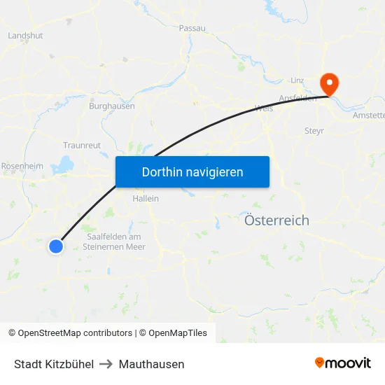 Stadt Kitzbühel to Mauthausen map