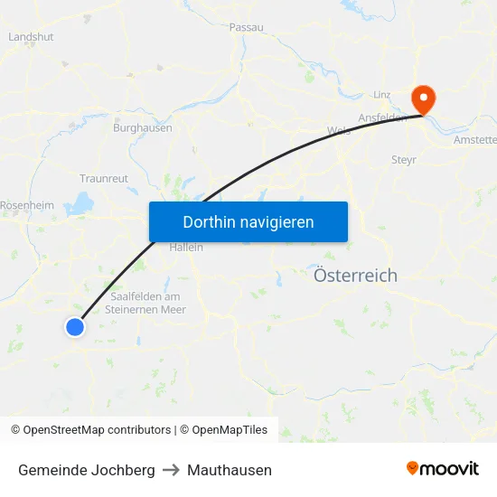Gemeinde Jochberg to Mauthausen map