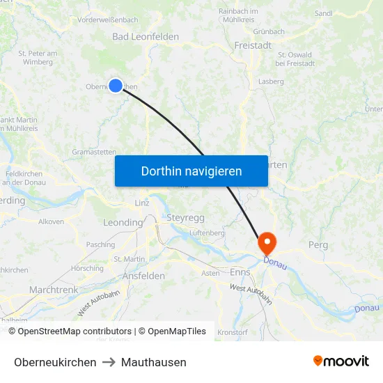 Oberneukirchen to Mauthausen map