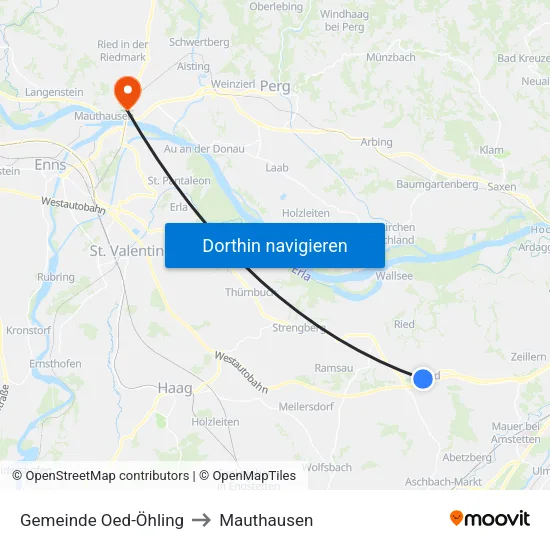 Gemeinde Oed-Öhling to Mauthausen map