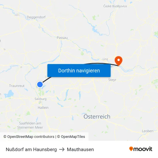 Nußdorf am Haunsberg to Mauthausen map