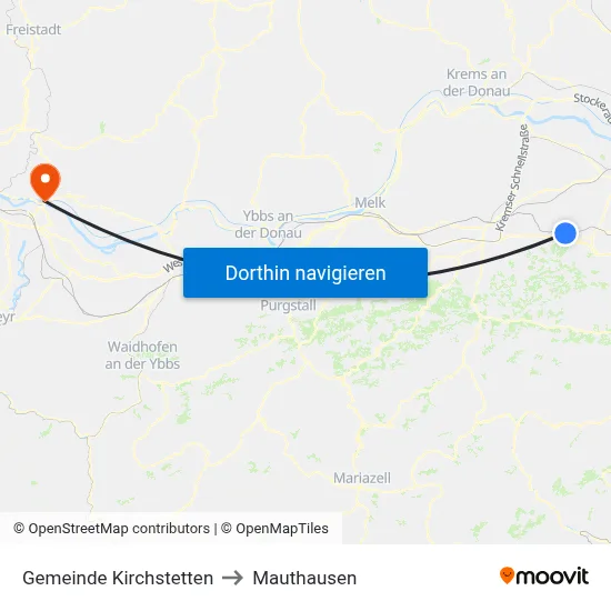 Gemeinde Kirchstetten to Mauthausen map
