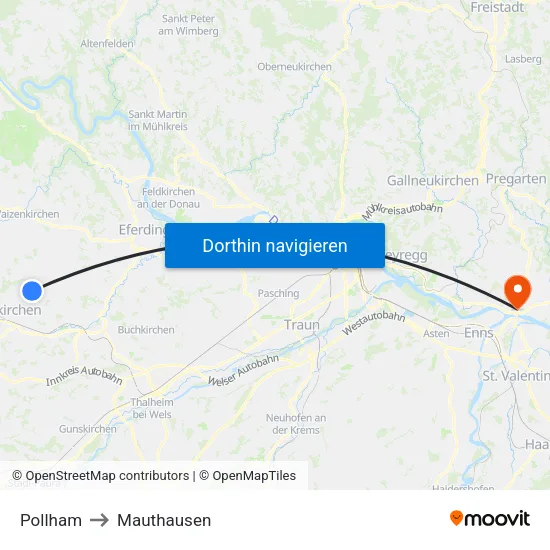 Pollham to Mauthausen map