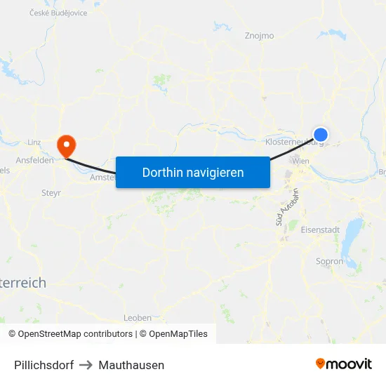 Pillichsdorf to Mauthausen map