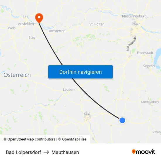 Bad Loipersdorf to Mauthausen map
