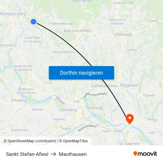 Sankt Stefan-Afiesl to Mauthausen map