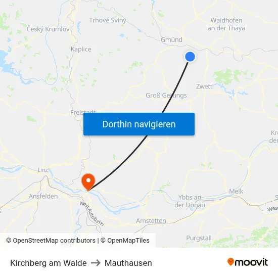 Kirchberg am Walde to Mauthausen map