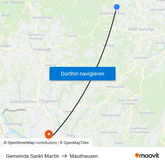 Gemeinde Sankt Martin to Mauthausen map
