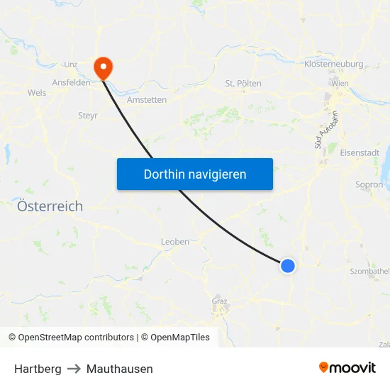 Hartberg to Mauthausen map