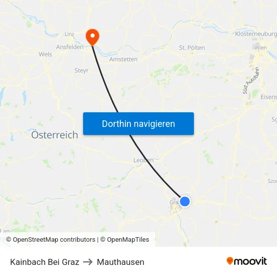 Kainbach Bei Graz to Mauthausen map