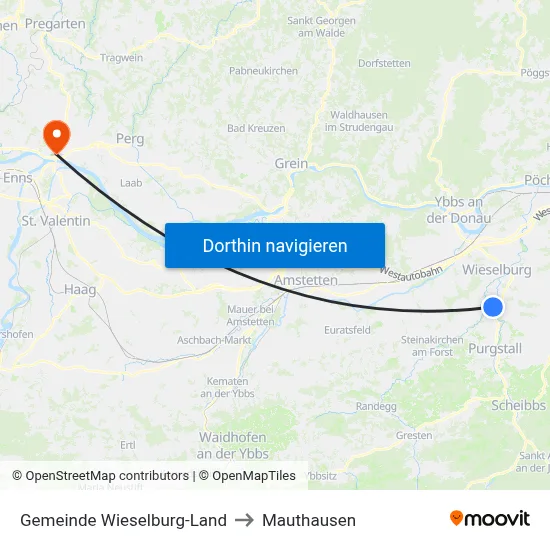 Gemeinde Wieselburg-Land to Mauthausen map