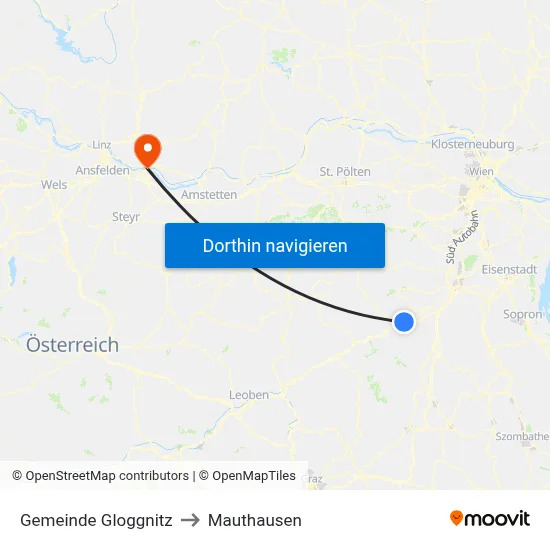 Gemeinde Gloggnitz to Mauthausen map