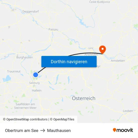Obertrum am See to Mauthausen map