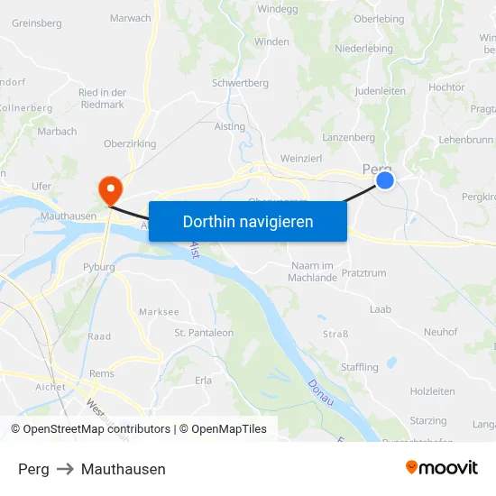 Perg to Mauthausen map
