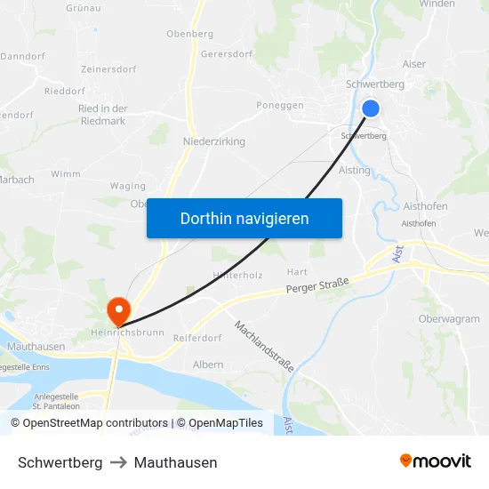 Schwertberg to Mauthausen map
