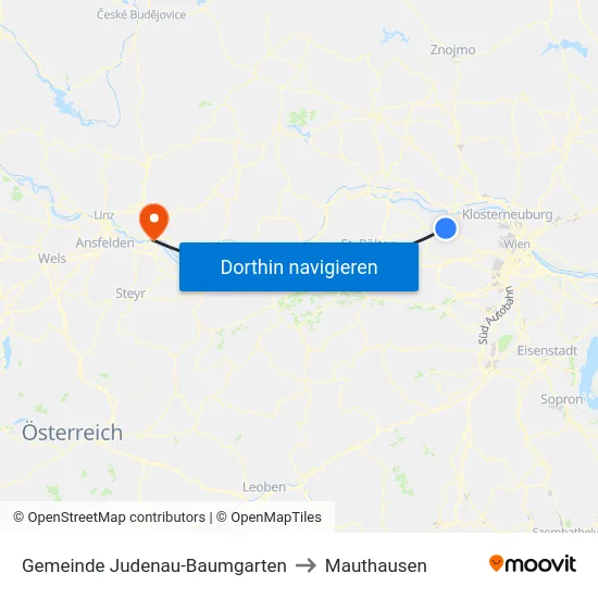 Gemeinde Judenau-Baumgarten to Mauthausen map