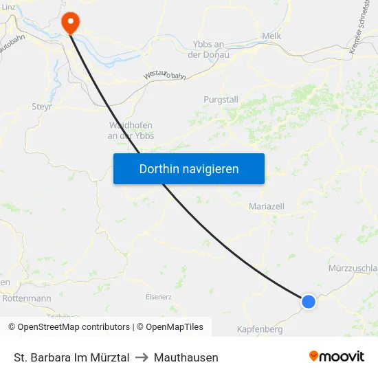 St. Barbara Im Mürztal to Mauthausen map
