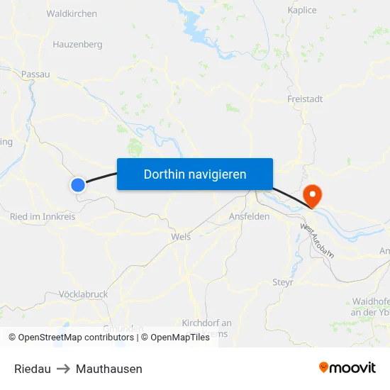 Riedau to Mauthausen map