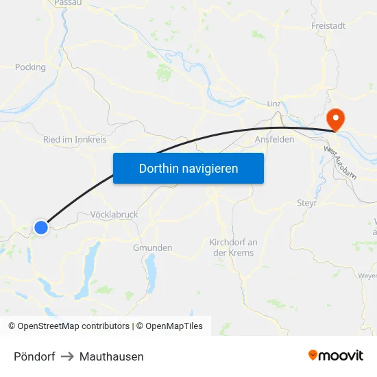 Pöndorf to Mauthausen map