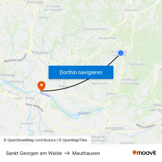 Sankt Georgen am Walde to Mauthausen map
