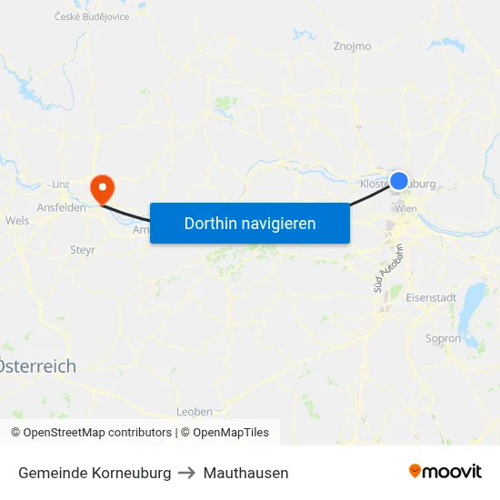 Gemeinde Korneuburg to Mauthausen map