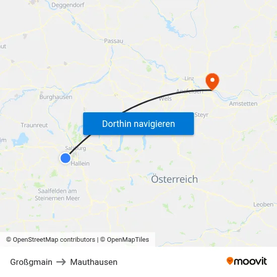 Großgmain to Mauthausen map