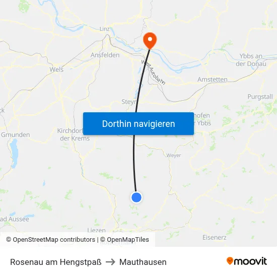 Rosenau am Hengstpaß to Mauthausen map