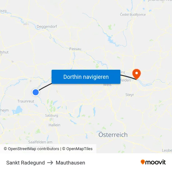 Sankt Radegund to Mauthausen map