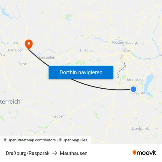 Draßburg/Rasporak to Mauthausen map