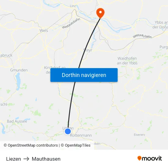 Liezen to Mauthausen map