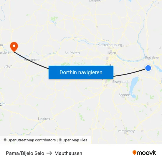 Pama/Bijelo Selo to Mauthausen map
