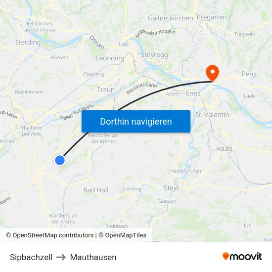 Sipbachzell to Mauthausen map