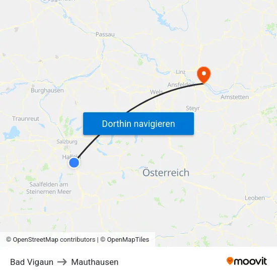 Bad Vigaun to Mauthausen map