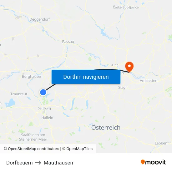 Dorfbeuern to Mauthausen map