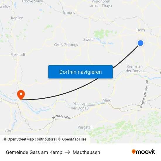 Gemeinde Gars am Kamp to Mauthausen map