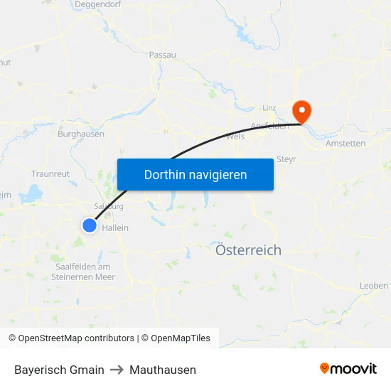 Bayerisch Gmain to Mauthausen map
