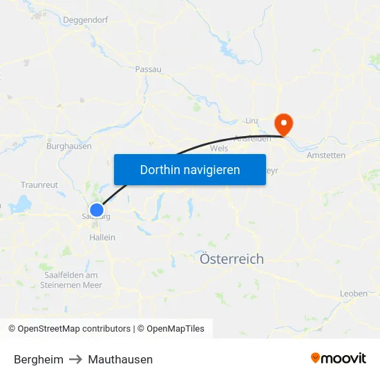 Bergheim to Mauthausen map