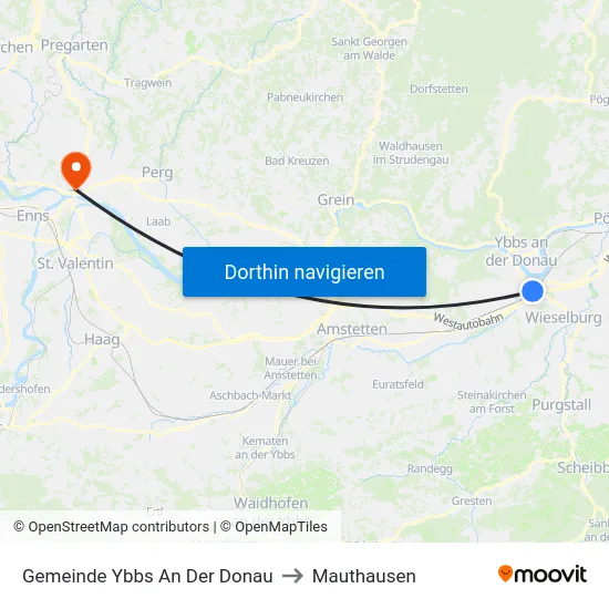 Gemeinde Ybbs An Der Donau to Mauthausen map