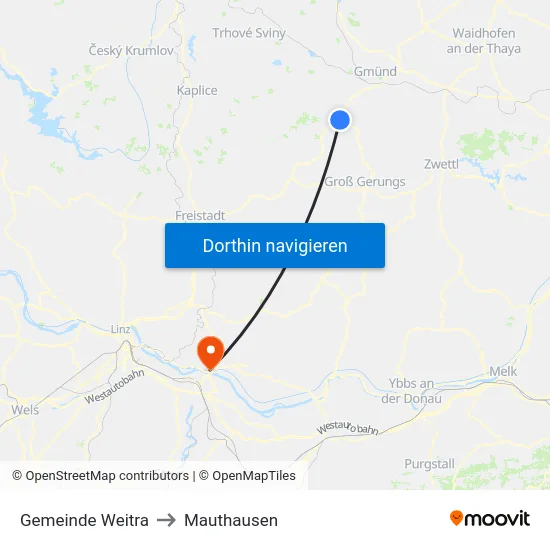 Gemeinde Weitra to Mauthausen map