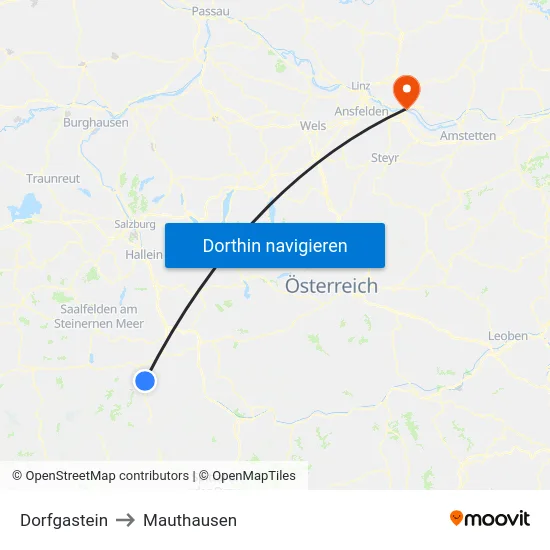 Dorfgastein to Mauthausen map