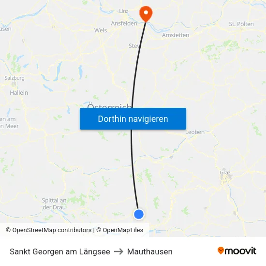 Sankt Georgen am Längsee to Mauthausen map